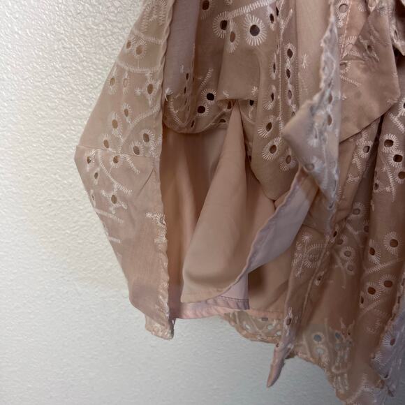 Sam Edelman Eyelet Shirt Dress Beige Puff Sleeve Belted Mini Dress Size 2 - Picture 8 of 10